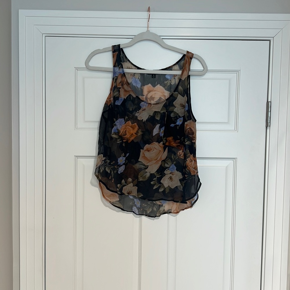 EUC La Fee Verte 100% Silk Floral Tank Sz M